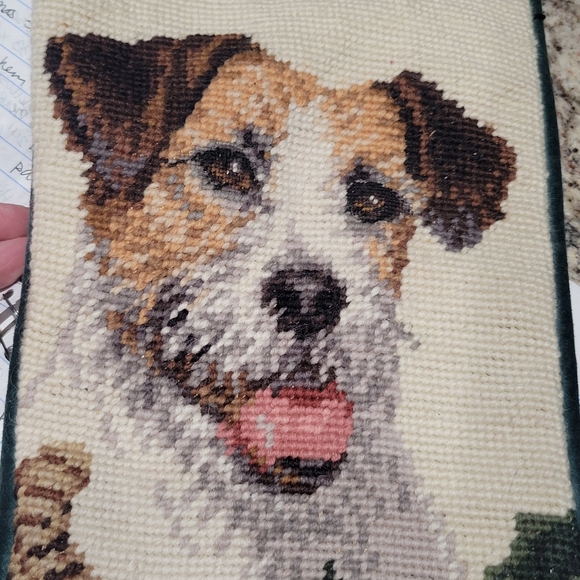 Wool monogrammed Jack Russell Terrior needlepoint Christmas stocking poinsetta - Picture 12 of 12